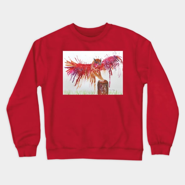 Colorful Red Owl Crewneck Sweatshirt by Casimirasquirkyart